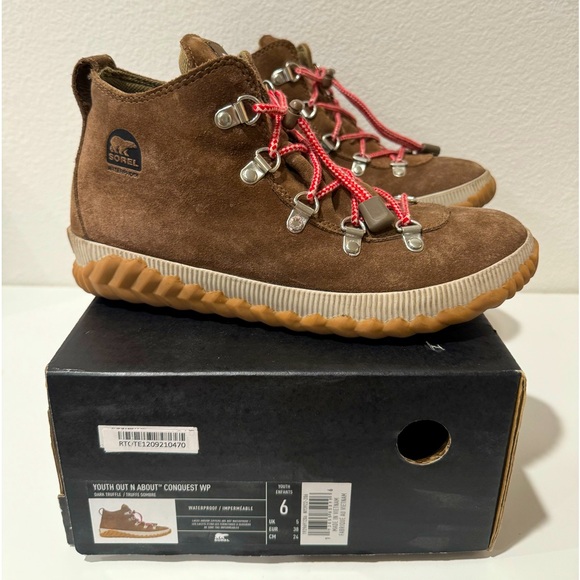 Sorel Boots Out N About Conquest Suede Brown Waterproof Youth Kids Unisex - Picture 2 of 4